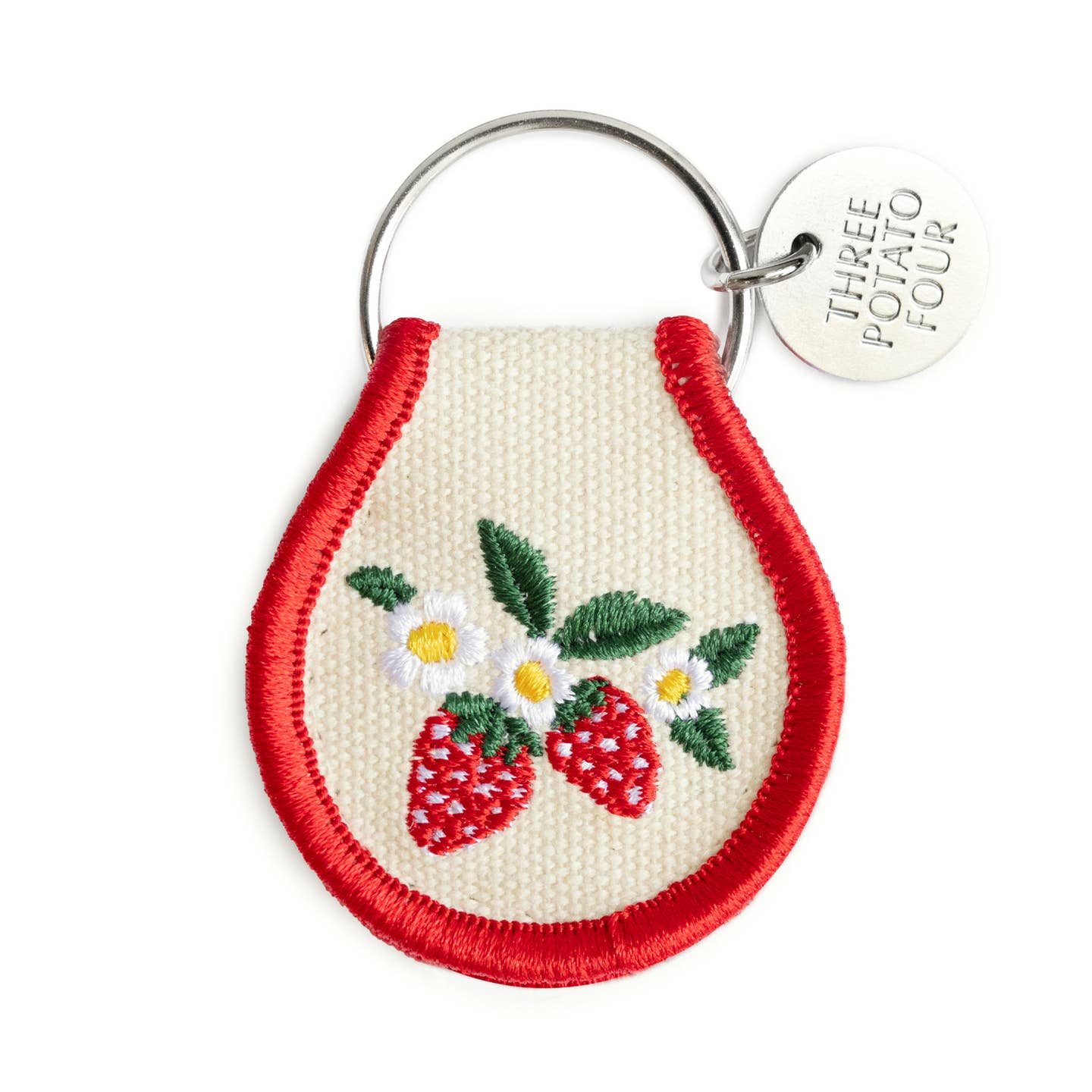 Strawberry Blossom Embroidered Keychain