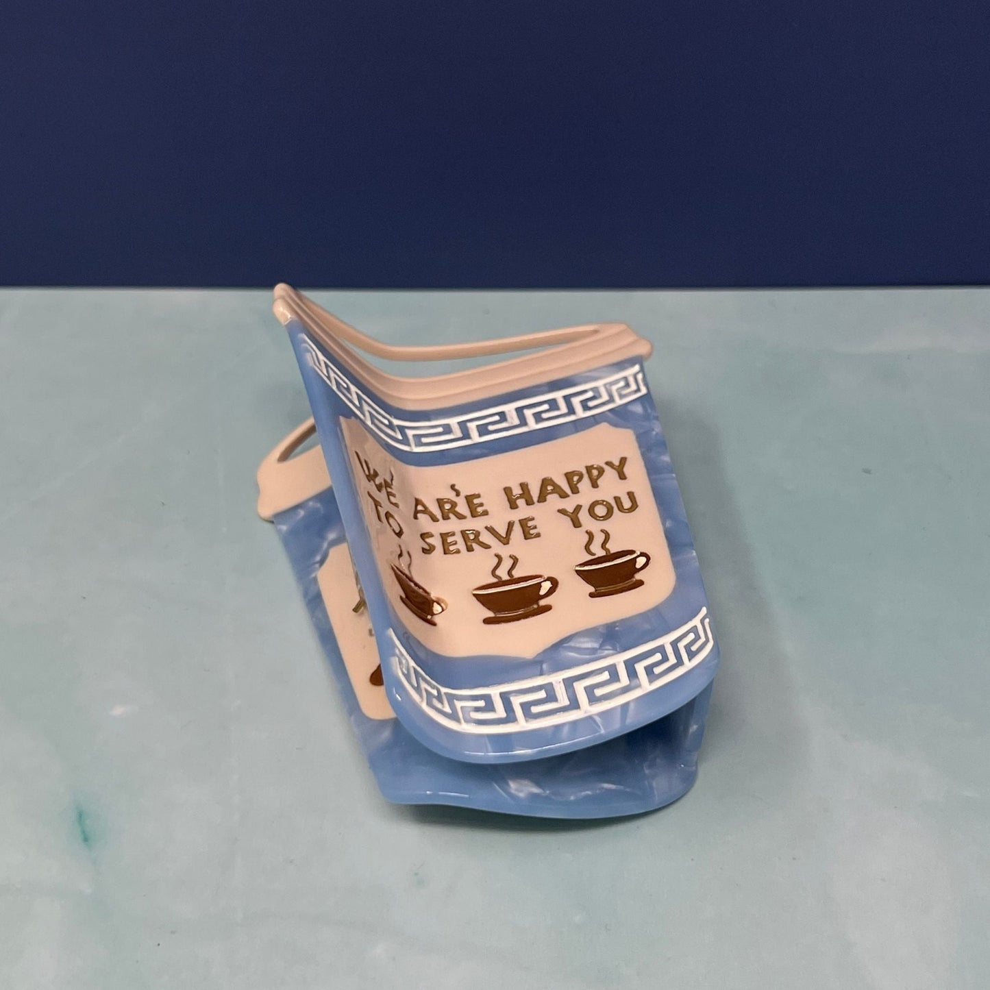 NYC Coffee Cup Hair Claw "We Are Happy To Serve You"