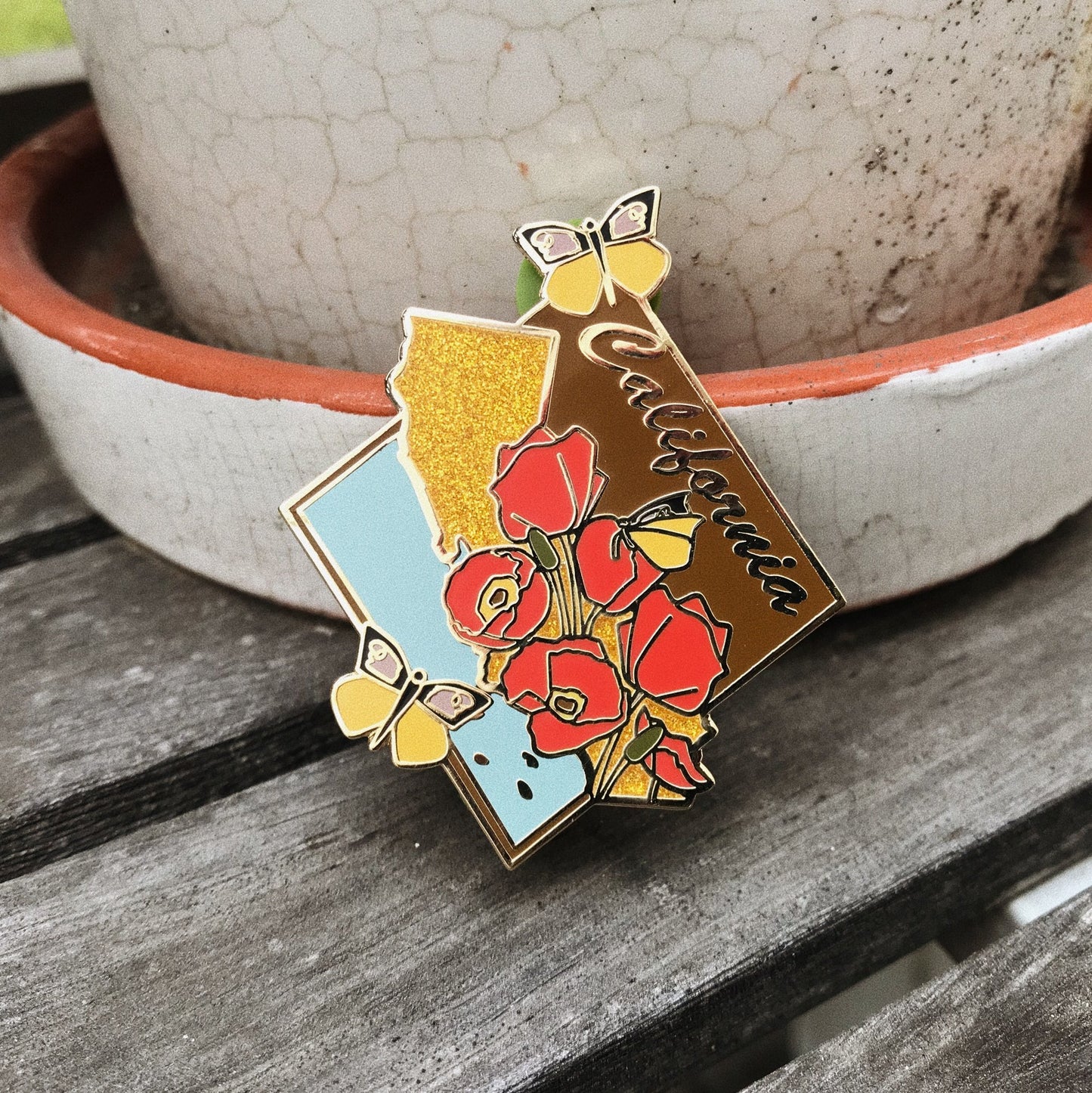 California State Enamel Pin Glitter