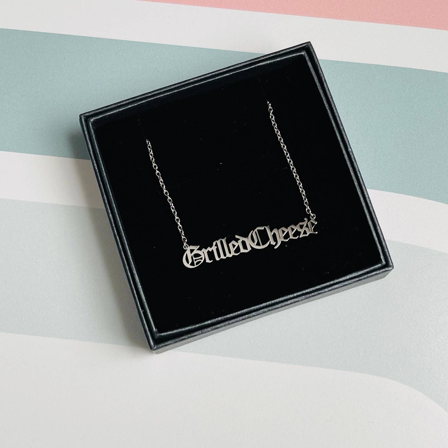Grilled Cheese Word Necklace Silver