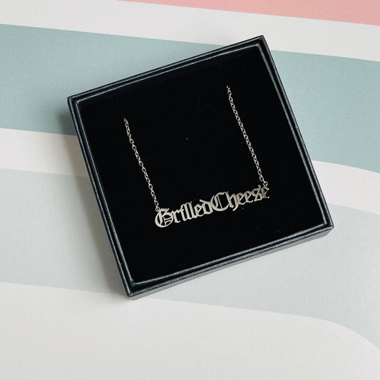 Grilled Cheese Word Necklace Silver