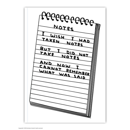 Wish I'd Taken Notes A6 Notebook - David Shrigley