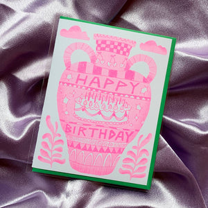 Happy Birthday Vessel Risograph A2 Greeting Card