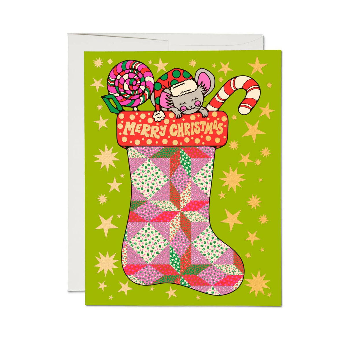 Nestled In Mouse Merry Christmas Stocking Greeting Card