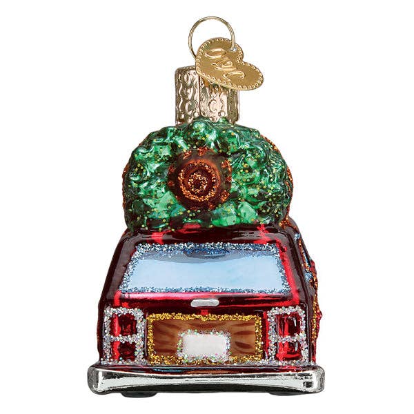Station Wagon w/ Tree Glass Ornament