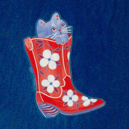 Cowboy Boot Cat - Clear Sticker