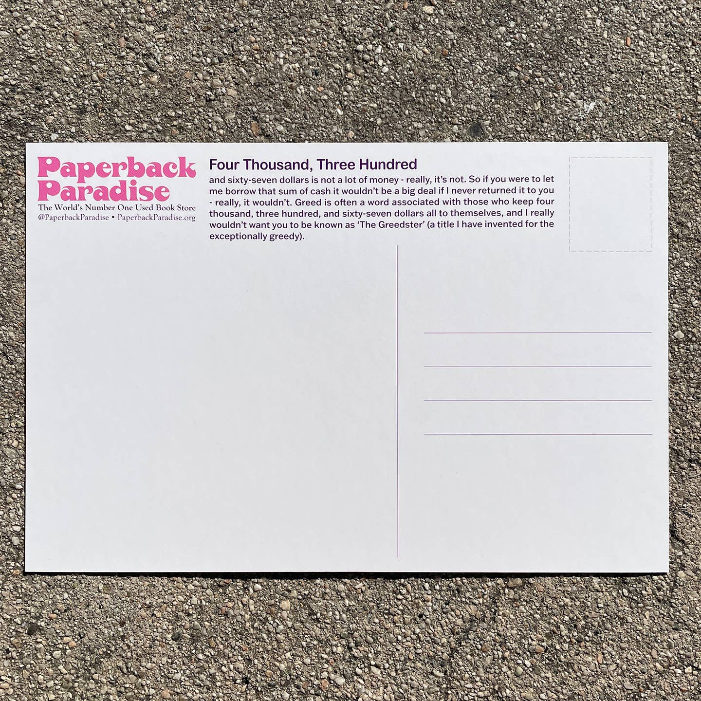 Can I Borrow Four Thousand, Three Hundred... Postcard
