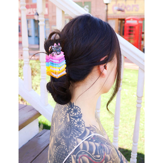 Book Stack Kitty Cat Hair Claw Clip