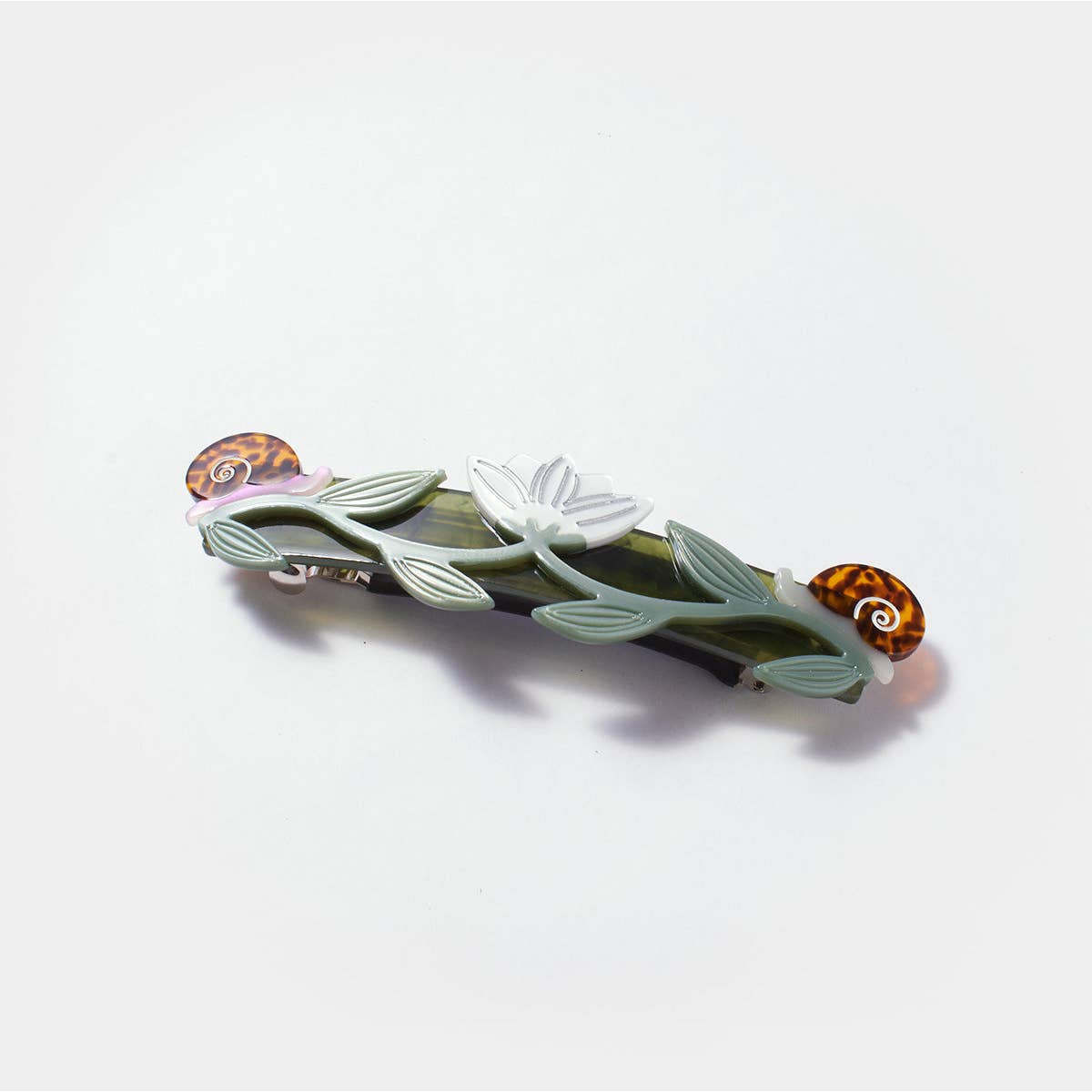 Brocéliande French Barrette with Lotus Flowers and Snails