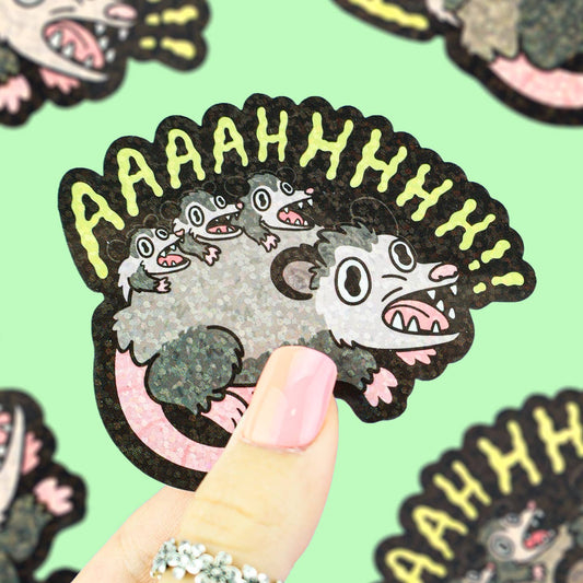 GLITTER Screaming Opossum Vinyl Sticker Aaaaahhhhh!
