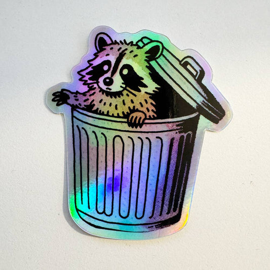 Raccoon in Trash Holographic Sticker