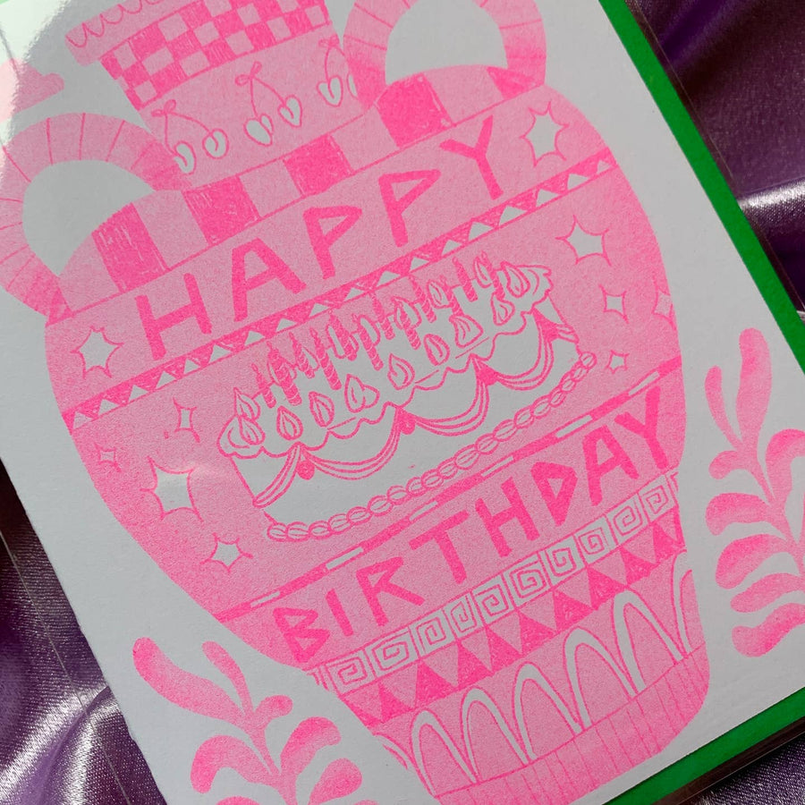 Happy Birthday Vessel Risograph A2 Greeting Card