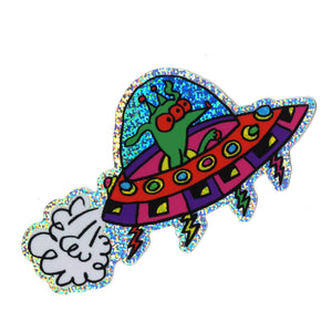 UFO Dog Glitter Sticker