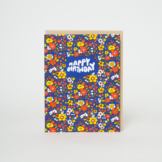 Happy Birthday Calico Floral Letterpress Greeting Card