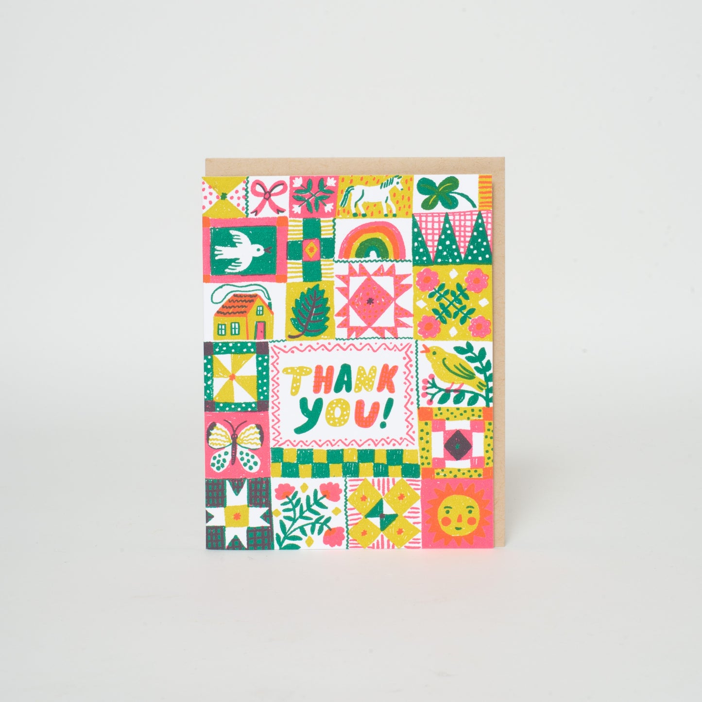 Folk Quilt Thanks Letterpress Greeting Card By Phoebe Wahl