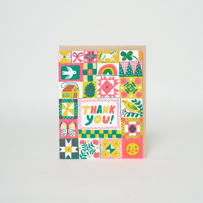 Folk Quilt Thanks Letterpress Greeting Card By Phoebe Wahl