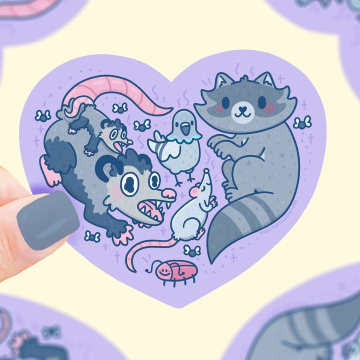 Stink Trash Animals Heart Sticker