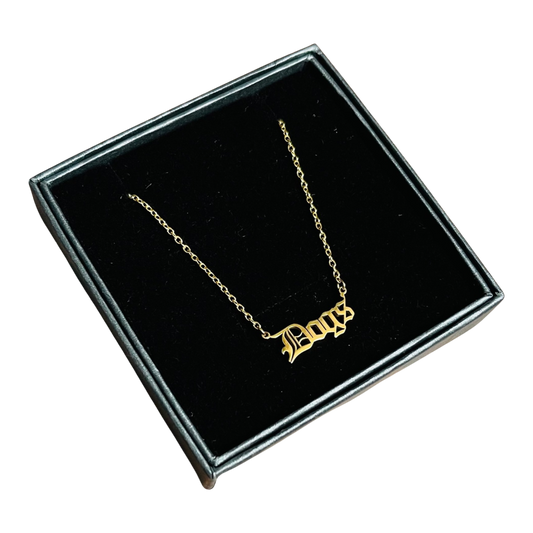 Dogs - word necklace gold