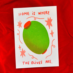 Home Is Where The Olives Are Mini Riso Print