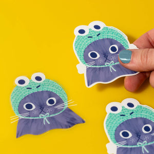 Frog Hat Cat Sticker Clear