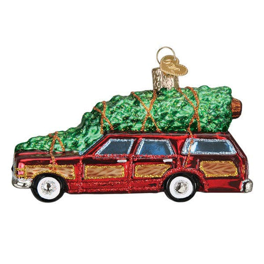 Station Wagon w/ Tree Glass Ornament