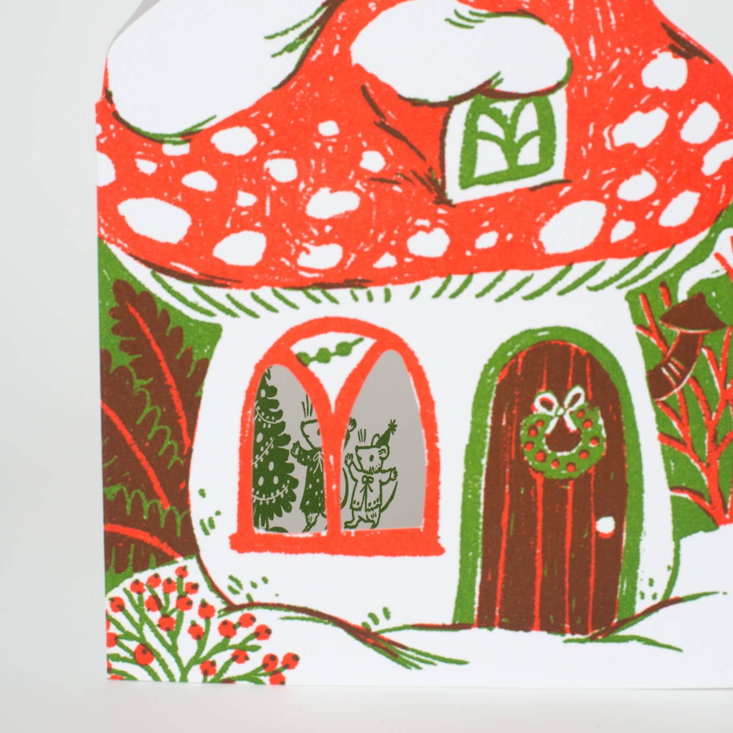 Merry Mushroom House Letterpress Holiday Greeting Card By Phoebe Wahl