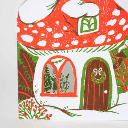 Merry Mushroom House Letterpress Holiday Greeting Card By Phoebe Wahl