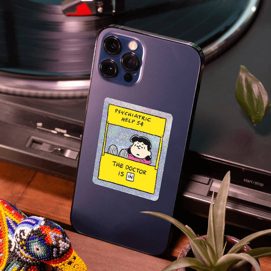 Glitter Holographic Sticker, the Doctor Is in Peanuts