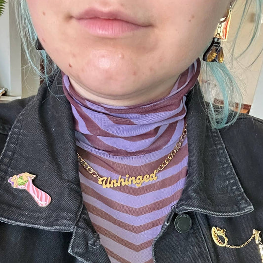UNHINGED nameplate necklace