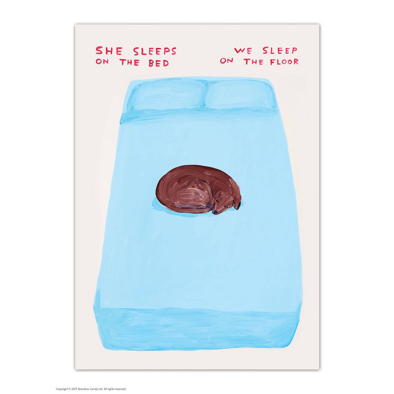 She Sleeps On The Bed - Art Postcard David Shrigley
