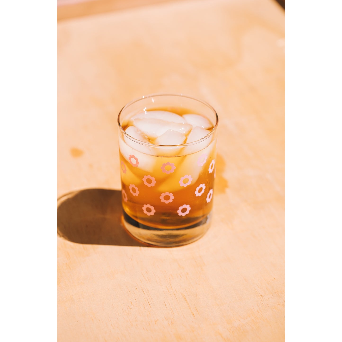 Double Old Fashioned Glass - Pink Daisies