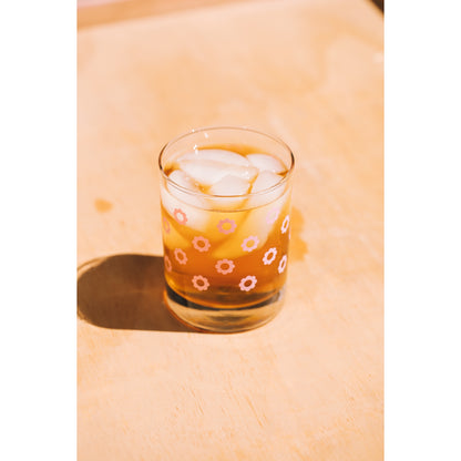 Double Old Fashioned Glass - Pink Daisies