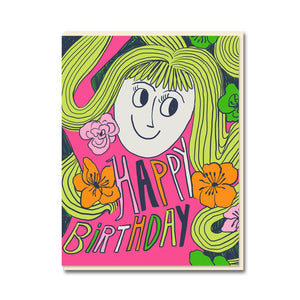 Happy Birthday Girl w/ Flowers Card