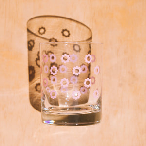 Double Old Fashioned Glass - Pink Daisies