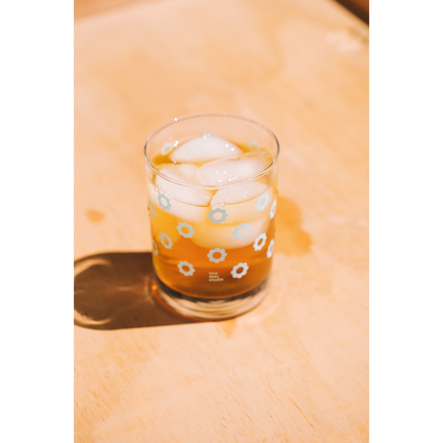 Double Old Fashioned Glass - Blue Daisies