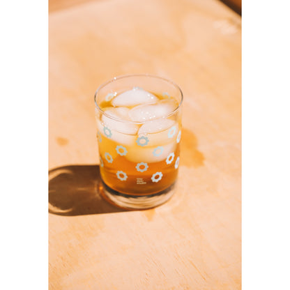 Double Old Fashioned Glass - Blue Daisies