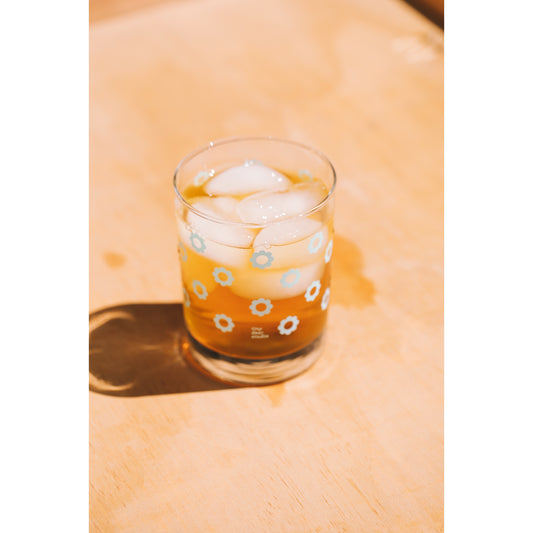 Double Old Fashioned Glass - Blue Daisies