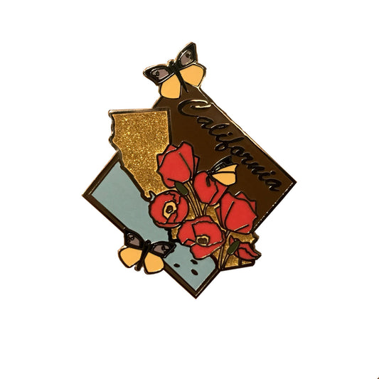 California State Enamel Pin Glitter