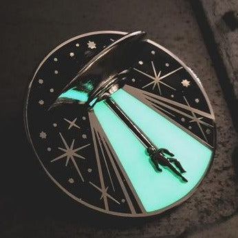 Alien Abduction UFO Jumbo Enamel Action Pin