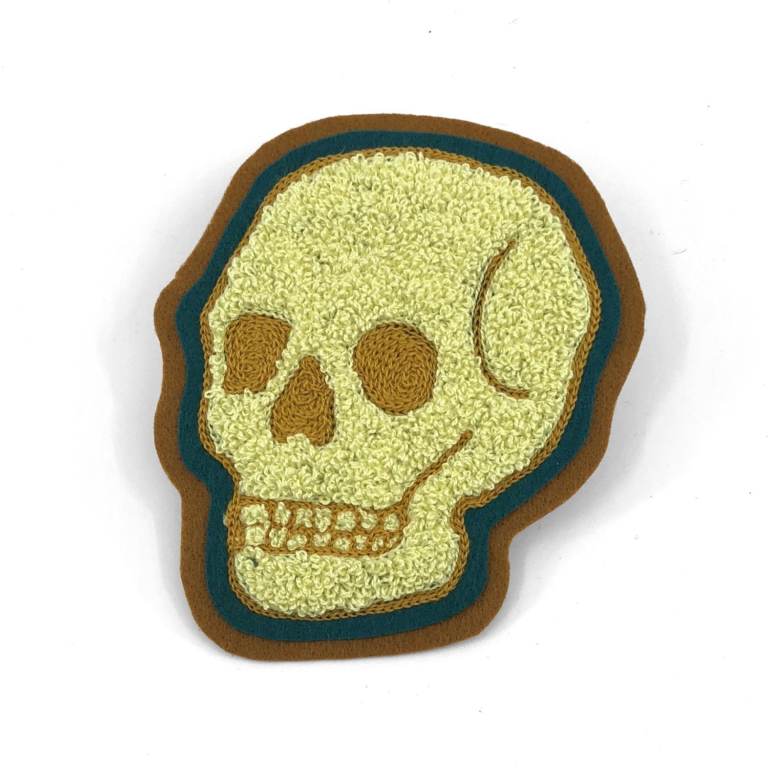Yellow/Teal Skull - Chenille & Chainstitch Patch - World Famous Original